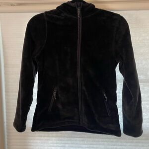 Lands' End Black Fuzzy Fleece Hoodie Jacket